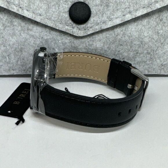Burei S-6024M Men Black Leather Strap Analog Fashion Minimalist Watch YAY124 - Picture 8 of 12